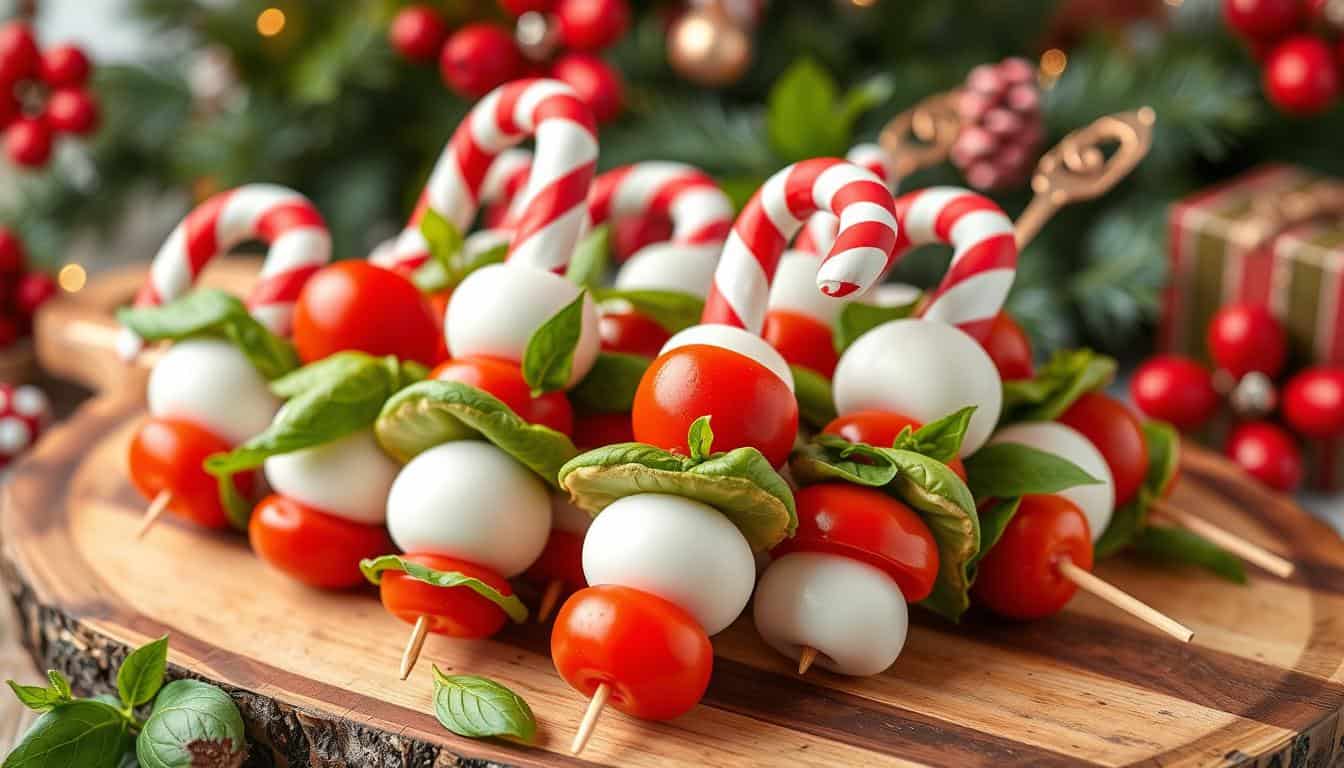 Candy Cane Caprese Skewers