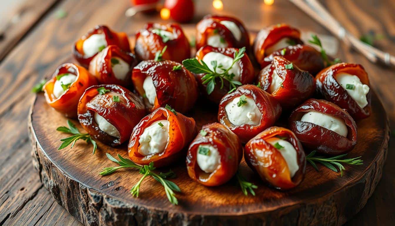 Festive Bacon-Wrapped Dates with Goat Cheese