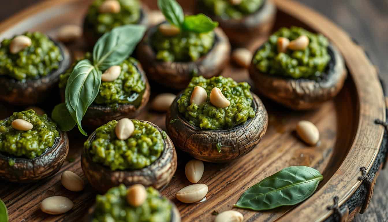 Pesto Stuffed Mini Mushrooms