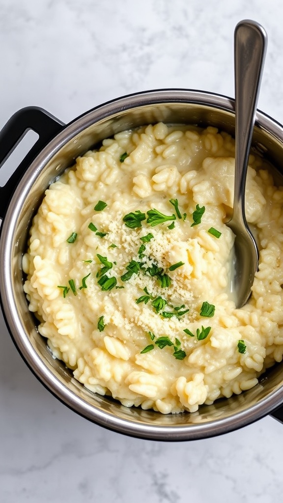 Creamy garlic parmesan risotto in an Instant Pot