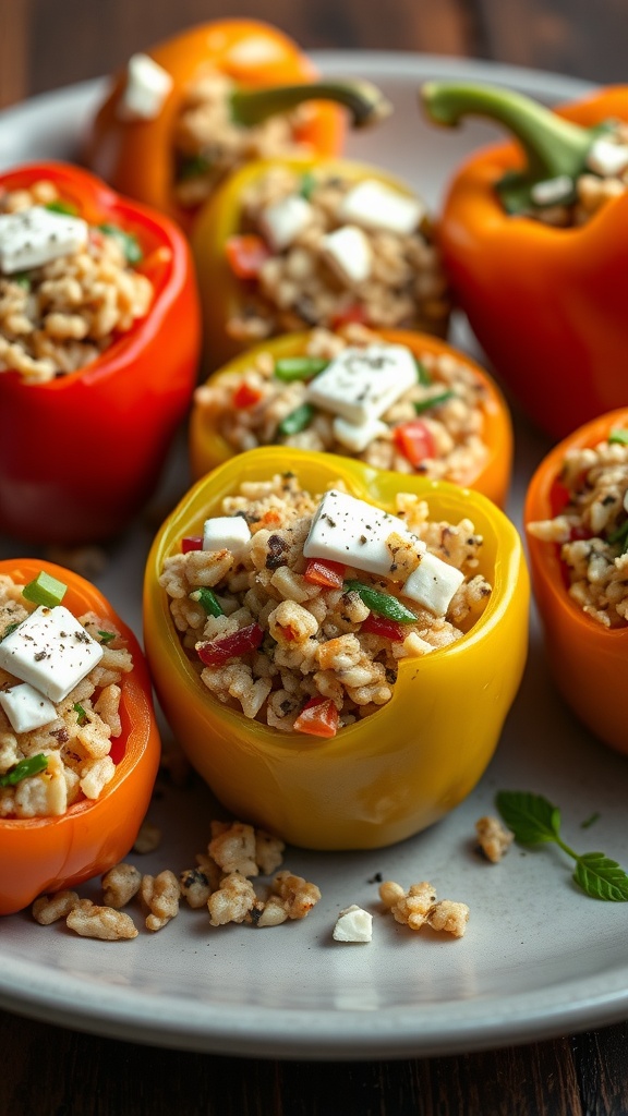 Stuffed bell peppers filled with rice and feta cheese