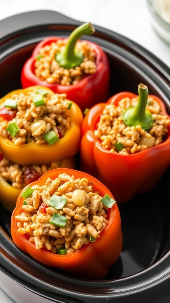 Stuffed bell peppers filled with ground turkey and vegetables