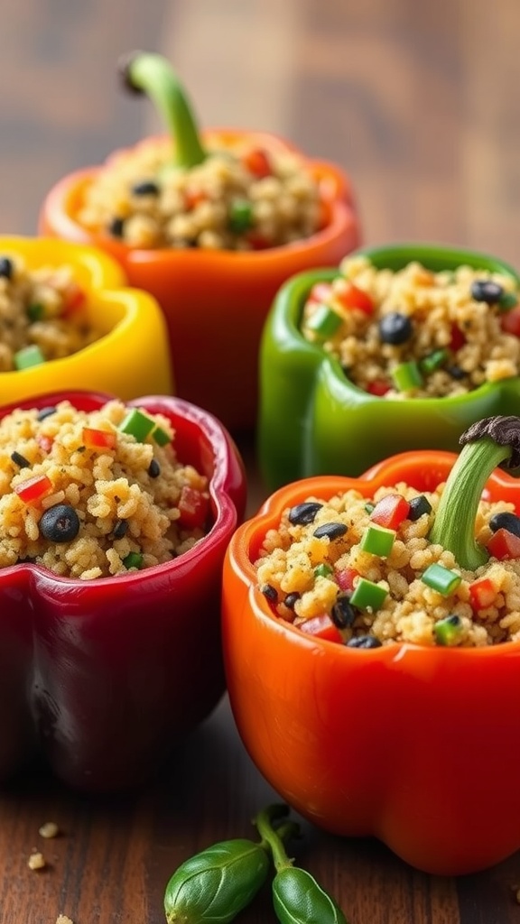 Stuffed bell peppers filled with quinoa and vegetables.