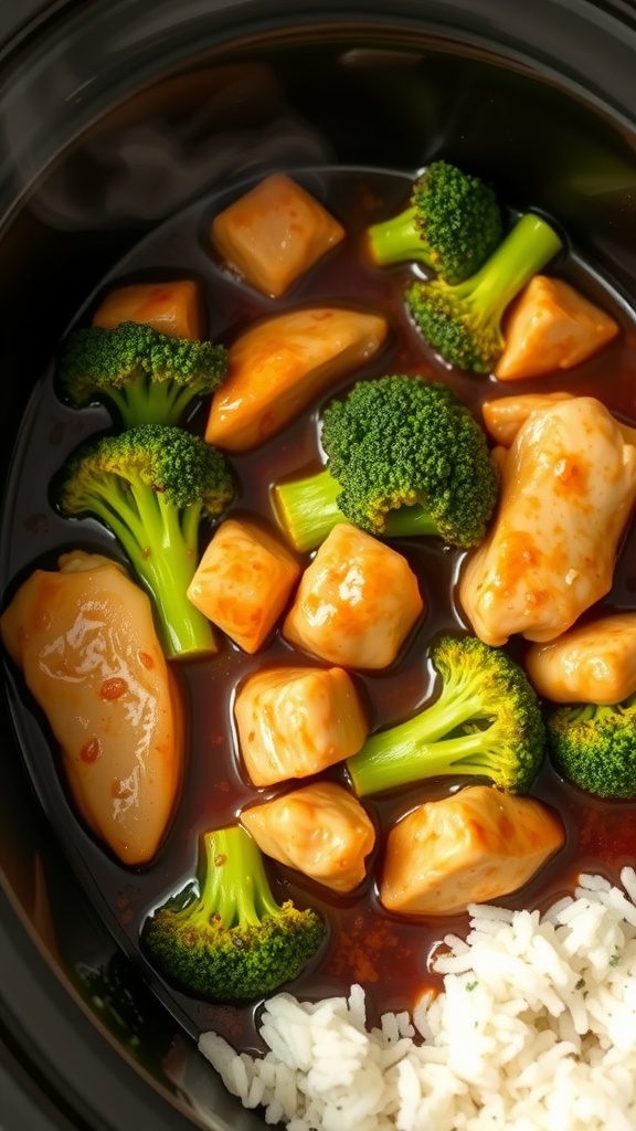 A bowl of teriyaki chicken with broccoli and rice, showcasing a delicious meal.