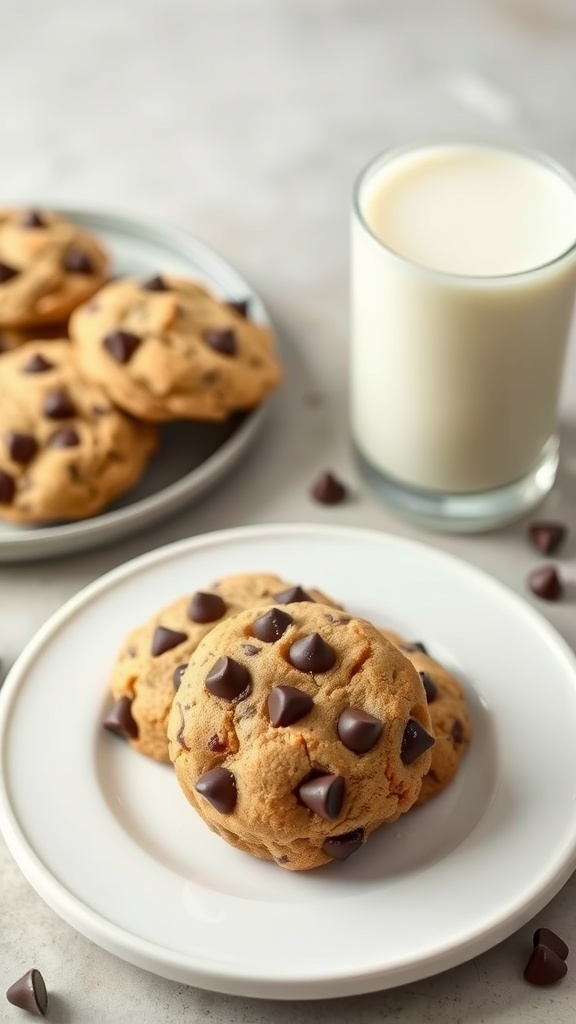 Delicious almond flour chocolate chip cookies with chocolate chips on top.